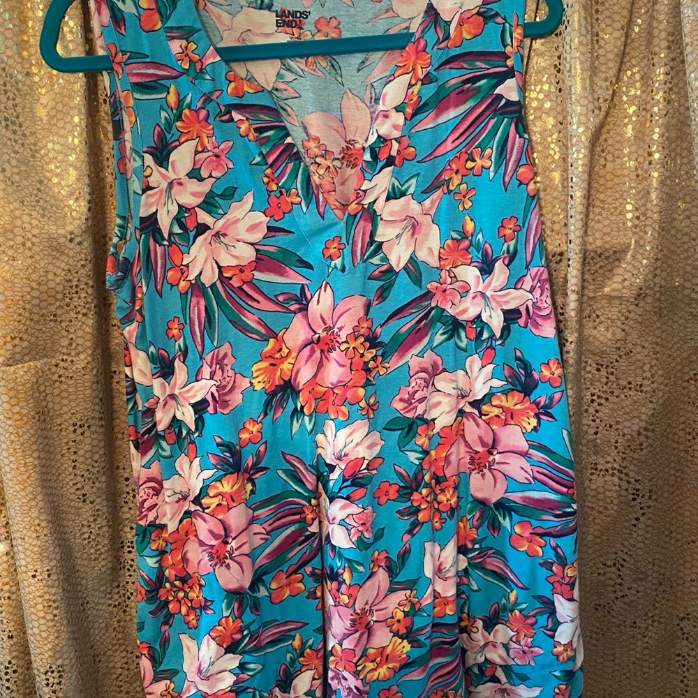 Lands' End Tropical Floral Dress - Blue and Pink